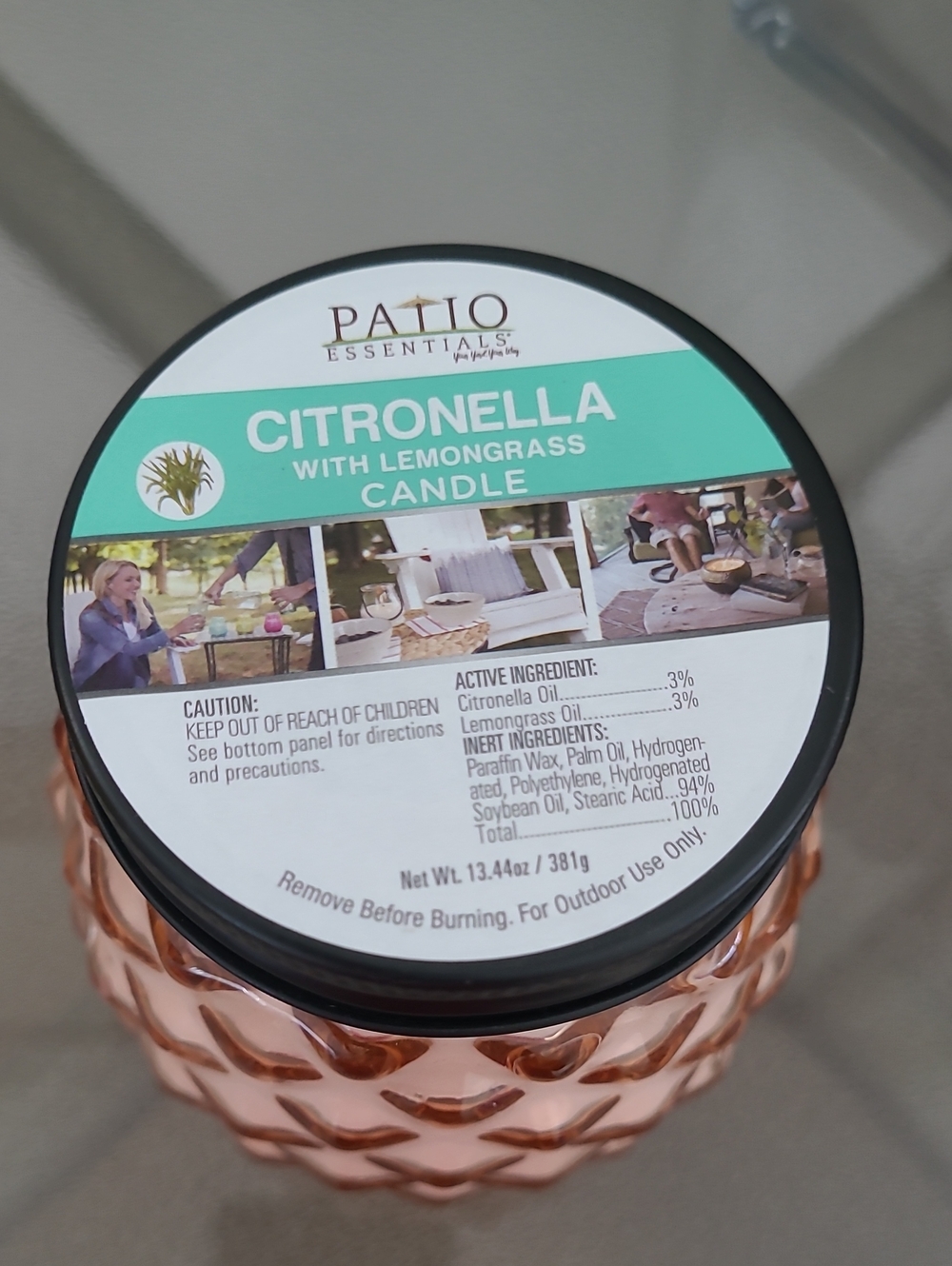 Patio Essentials Citronella Jar Candle in Light Peach color Glass Jar